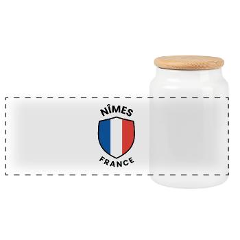 Nimes France Shield Design - Panoramic Cookie Jar with Wooden Lid - white - Front