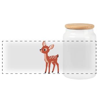 Cute curious fawn minimalist style - Panoramic Cookie Jar with Wooden Lid - white - Front