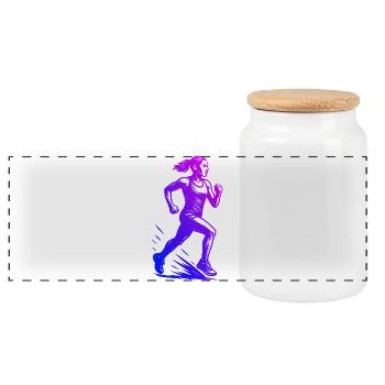 Modern Running Artwork - Panoramic Cookie Jar with Wooden Lid - white - Front