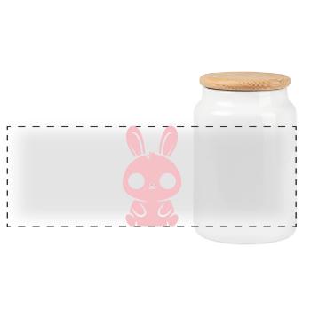 Kawaii Bunny Grands Yeux Roses Mignons - Boîte à biscuits avec couvercle en bois - blanc - Devant