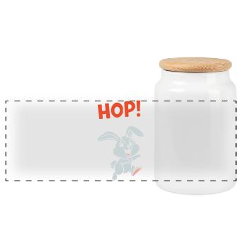 HOP ! Vecteur d’action comique Bunny Jumping - Boîte à biscuits avec couvercle en bois - blanc - Devant
