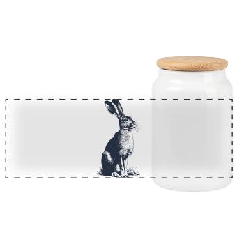 Vintage Bunny | Detailed engraving forest animal motif - Panoramic Cookie Jar with Wooden Lid - white - Front