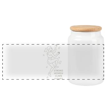Strong Women Climb Higher – Kletterin Line Art - Panorama Keksdose mit Holzdeckel - Weiß - Vorne