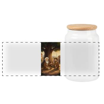 Wisdom under the tree: nature & tranquility - Panoramic Cookie Jar with Wooden Lid - white - Front