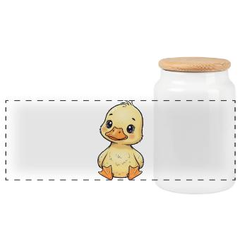 Cute Chick Cartoon on Fabric - Panoramic Cookie Jar with Wooden Lid - white - Front