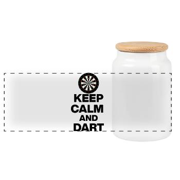  KEEP CALM AND DART ON! 180 DARTS SPIELER GESCHENK - Panorama Keksdose mit Holzdeckel - Weiß - Vorne