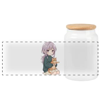 Anime Mädchen Katze Japan Kawaii Katzenliebhaber - Panorama Keksdose mit Holzdeckel - Weiß - Vorne
