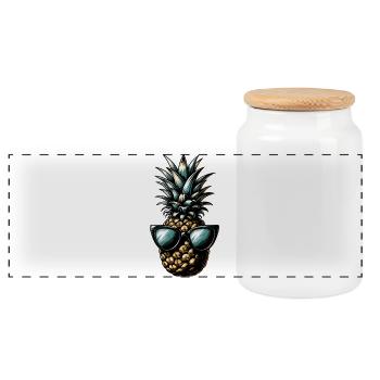 Ananas mit Sonnenbrille – Tropisches Flair - Panorama Keksdose mit Holzdeckel - Weiß - Vorne
