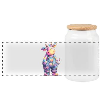 Pastellkuh in bunten Overalls - Panorama Keksdose mit Holzdeckel - Weiß - Vorne