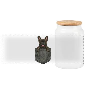 French Bulldog in the Pocket - Cute Dog - Panoramic Cookie Jar with Wooden Lid - white - Front