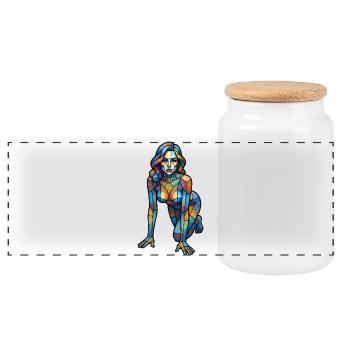 Femme colorée cubiste de verre - Boîte à biscuits avec couvercle en bois - blanc - Devant