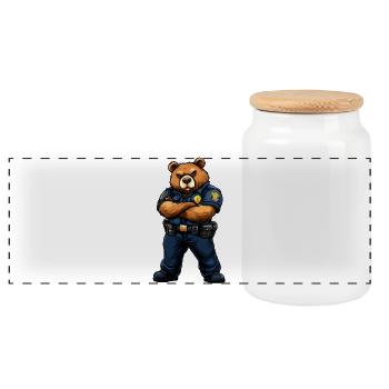 Bear Police - Brown Bear - Panoramic Cookie Jar with Wooden Lid - white - Front