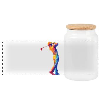 Regenbogen Golfer Swing - Panorama Keksdose mit Holzdeckel - Weiß - Vorne