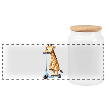 Mignonne girafe trottinette trottinette Amitié dessin animé - Boîte à biscuits avec couvercle en bois - blanc - Devant