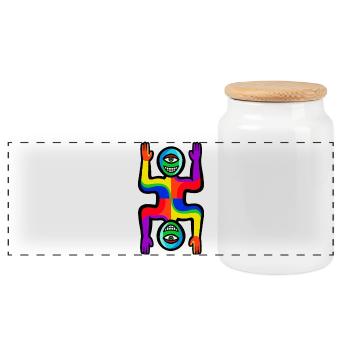 Rainbow Two Faces Figure - Panoramic Cookie Jar with Wooden Lid - white - Front