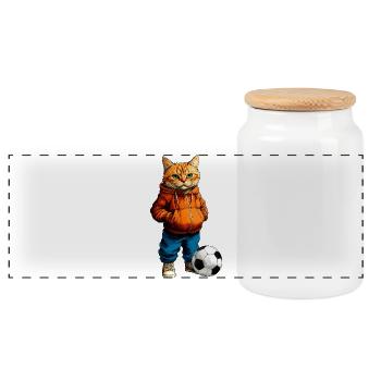 Footballer Cat - Panoramic Cookie Jar with Wooden Lid - white - Front