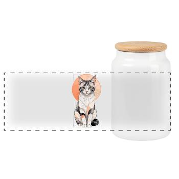 Geometric Cat Pose in Orbit - Panoramic Cookie Jar with Wooden Lid - white - Front