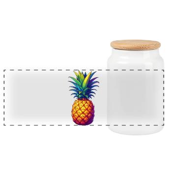 Ananas - Panorama Keksdose mit Holzdeckel - Weiß - Vorne