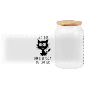 Chat fatigué aux grands yeux Chemise drôle - Boîte à biscuits avec couvercle en bois - blanc - Devant