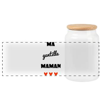 MOM. MOTHER'S DAY. HEART. FEAST. HAPPY BIRTHDAY - Panoramic Cookie Jar with Wooden Lid - white - Front