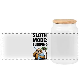 Sleepy Sloth Palm Night - Panoramic Cookie Jar with Wooden Lid - white - Front