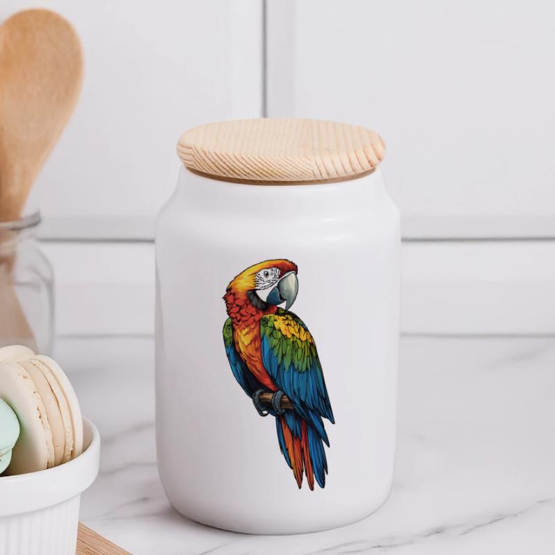 Macaw's Era Panoramic Cookie Jar with Wooden Lid