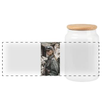 War heroine in mud military look - Panoramic Cookie Jar with Wooden Lid - white - Front