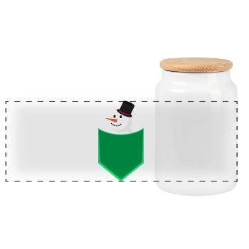 Snowman in Pocket Cute Winter Holiday Design - Panoramic Cookie Jar with Wooden Lid - white - Front