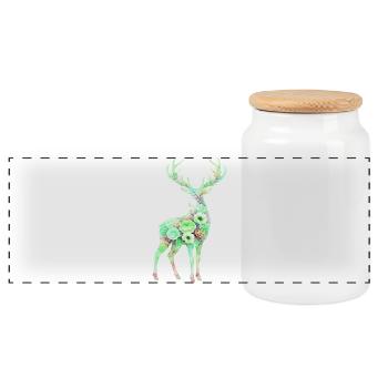 Deer Watercolor Silhouette Flowers - Panoramic Cookie Jar with Wooden Lid - white - Front