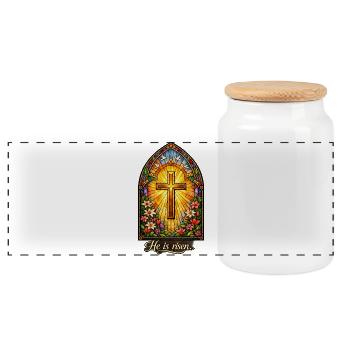 Auferstehung He is Risen Ostern Jesus - Panorama Keksdose mit Holzdeckel - Weiß - Vorne