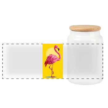 flamingo - Panoramic Cookie Jar with Wooden Lid - white - Front
