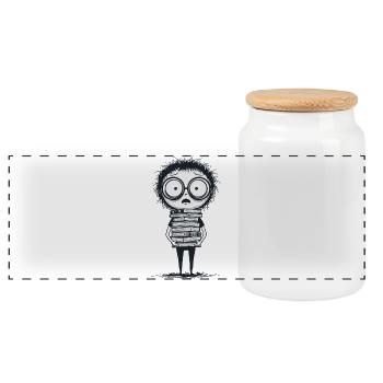 Student Stack of Books Stress Manga - Panoramic Cookie Jar with Wooden Lid - white - Front