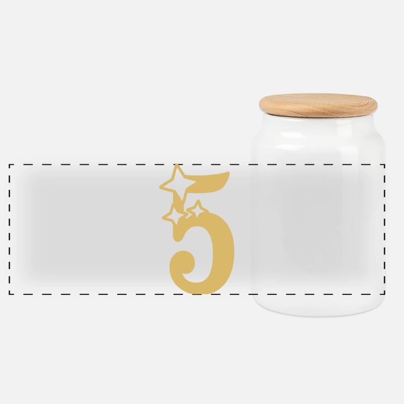 Étoile du 5e anniversaire - Boîte à biscuits avec couvercle en bois - blanc