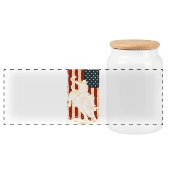 Rodeo, Cowboy, Western, Bull, Bull, USA Flag - Panoramic Cookie Jar with Wooden Lid - white - Front