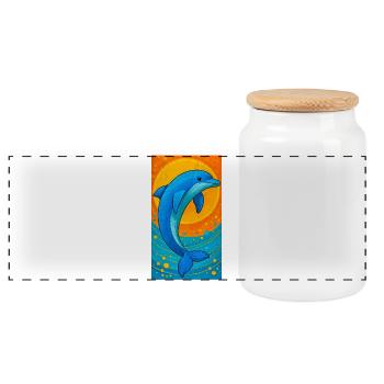 dolphin - Panoramic Cookie Jar with Wooden Lid - white - Front