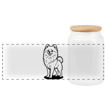 Pomeranian - Panoramic Cookie Jar with Wooden Lid - white - Front