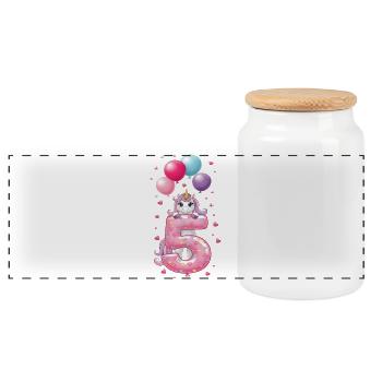 5 ans de fille adorable licorne 5e anniversaire - Boîte à biscuits avec couvercle en bois - blanc - Devant