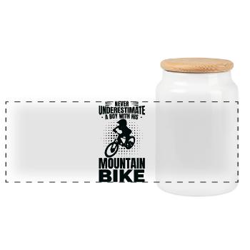 Mountainbike Junge - Panorama Keksdose mit Holzdeckel - Weiß - Vorne