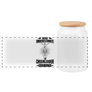 Cheerleader Grandma - Panoramic Cookie Jar with Wooden Lid - white - Front