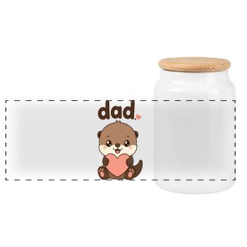 Papa Otter Heart Illustration - Panoramic Cookie Jar with Wooden Lid - white - Front