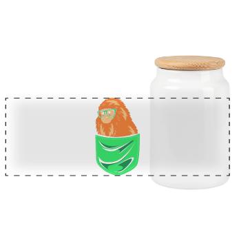 Tamarin Monkey - Panoramic Cookie Jar with Wooden Lid - white - Front