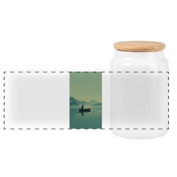 Black Cat at Mount Fuji – Asian Zen Design - Panoramic Cookie Jar with Wooden Lid - white - Front