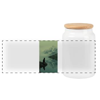 Schwarze Katze am Bergsee – Asian Zen Design - Panorama Keksdose mit Holzdeckel - Weiß - Vorne