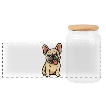 French Bulldog Cartoon Design - Panoramic Cookie Jar with Wooden Lid - white - Front