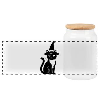 Chat des sorcières - Boîte à biscuits avec couvercle en bois - blanc - Devant
