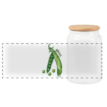 Illustration de la gousse de pois verts et des pois - Boîte à biscuits avec couvercle en bois - blanc - Devant