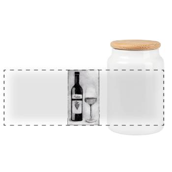Wine Bottle with Glass - Hand Carved Printable - Panoramic Cookie Jar with Wooden Lid - white - Front