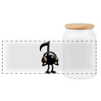 musical note - Panoramic Cookie Jar with Wooden Lid - white - Front