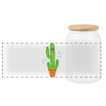 Mignonne bande dessinée Cactus Green - Boîte à biscuits avec couvercle en bois - blanc - Devant