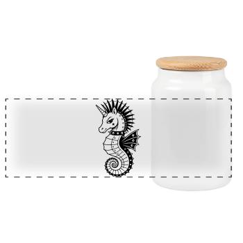 Punk Unicorn Seahorse Motif - Panoramic Cookie Jar with Wooden Lid - white - Front